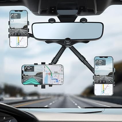 360 Degree Rotatable Rear View Mirror Phone Holder, for All Mobile Phones
